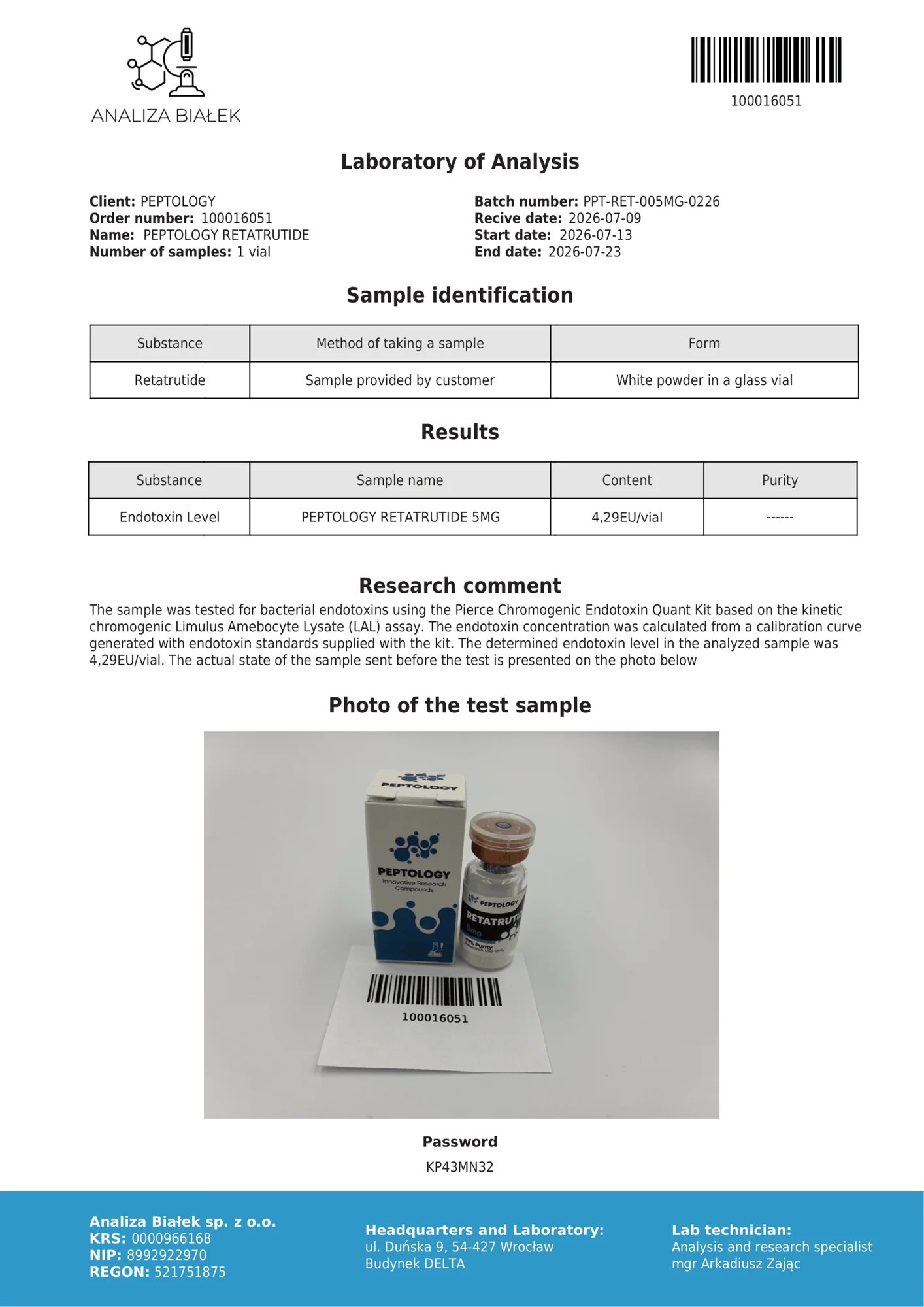 Retatrutide 5 mg – endotoxin test