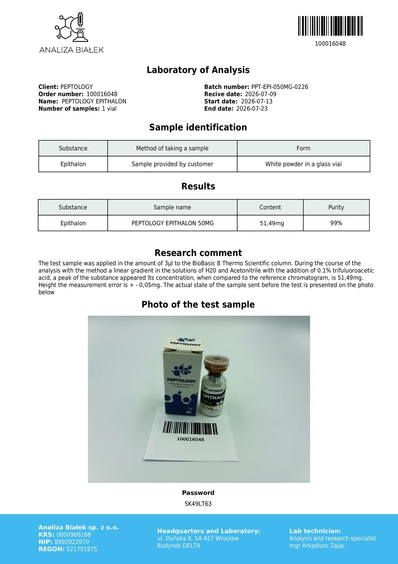 Epithalon 50 mg – sintetinis tetrapeptidas (AEDG) tyrimams – paveikslėlis 2