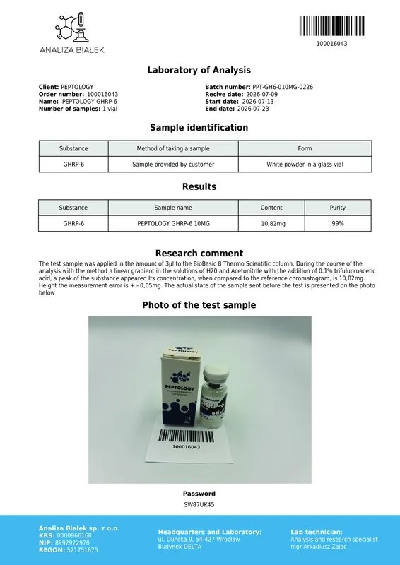 GHRP-6 10 mg – grelino mimetikas (GHS-R1a agonistas) pulsuojančios GH sekrecijos tyrimams – paveikslėlis 2