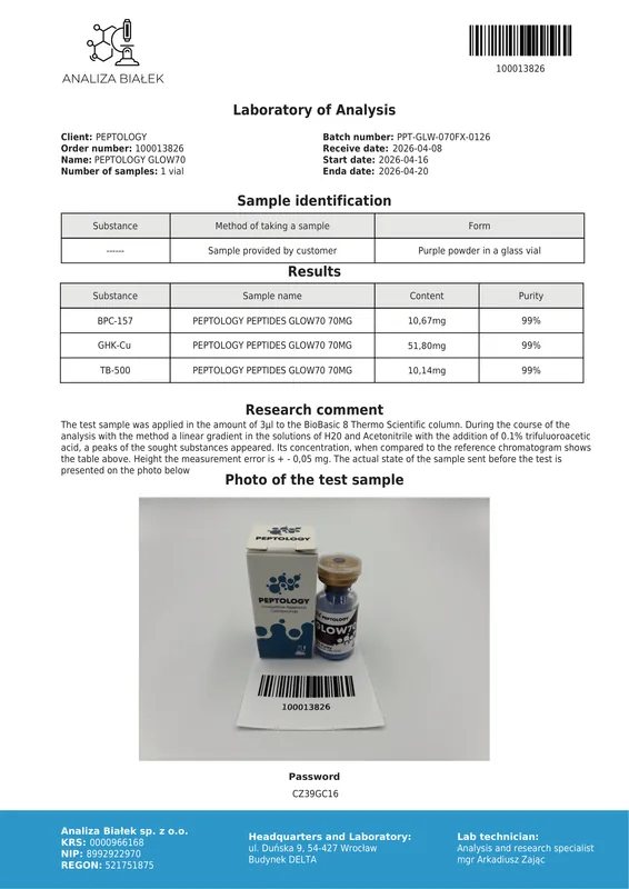GLOW70 – BPC-157 10 mg, GHK-Cu 50 mg ir TB500 10 mg mišinys – paveikslėlis 2
