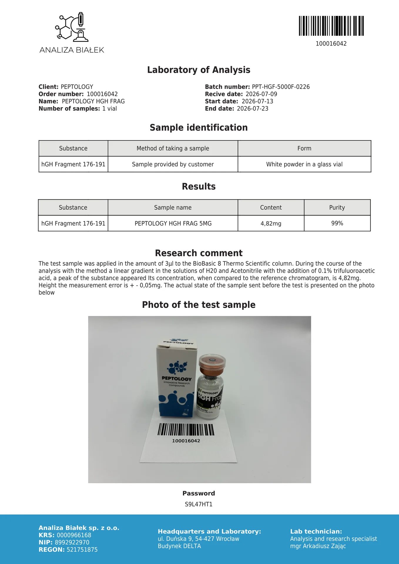 HGH Frag 5mg – augimo hormono fragmentas 176-191 (C-galo peptidas) – paveikslėlis 2