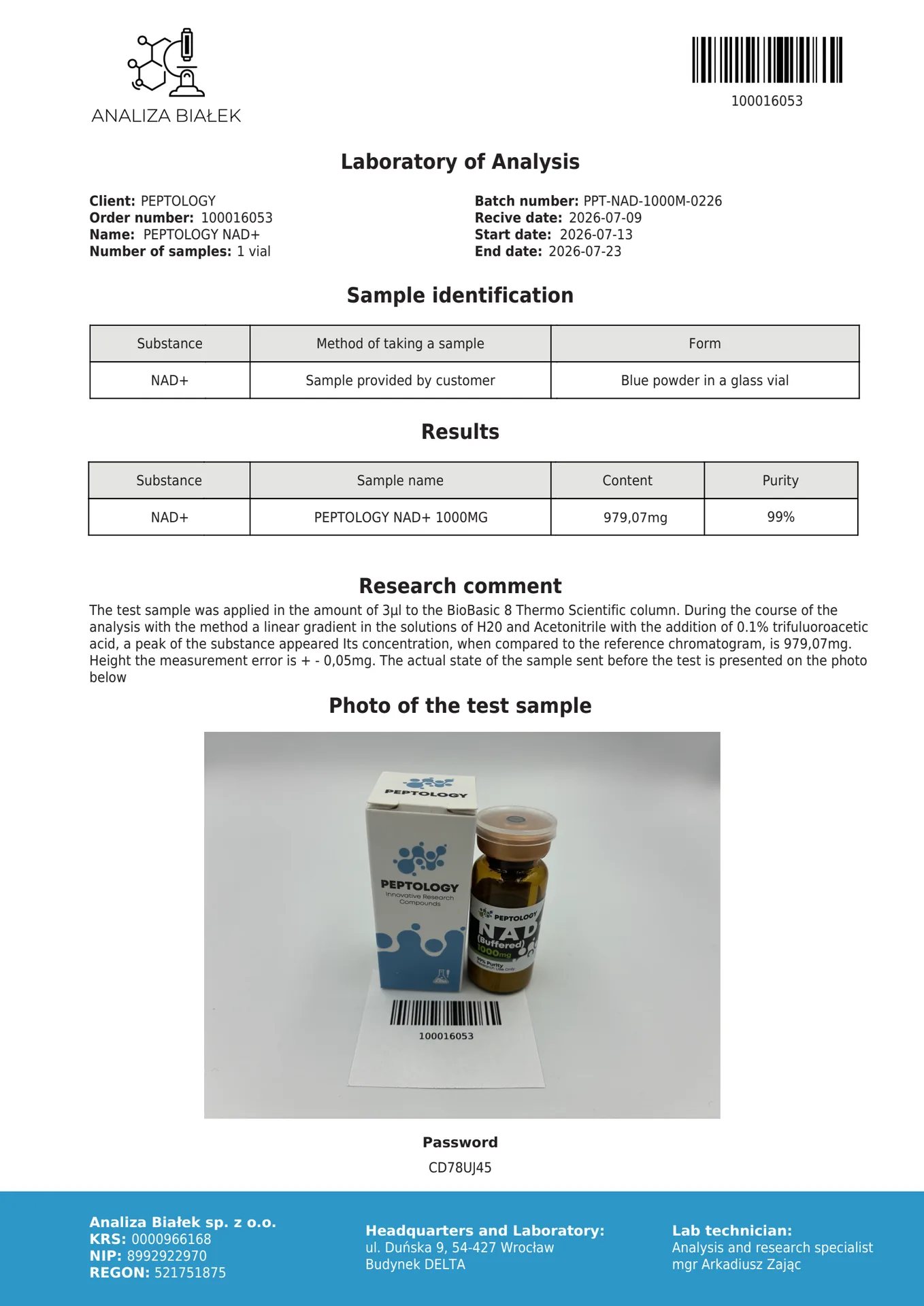 NAD+ (buferuotas) 1000 mg – koenzimas mitochondrijų tyrimams – paveikslėlis 2