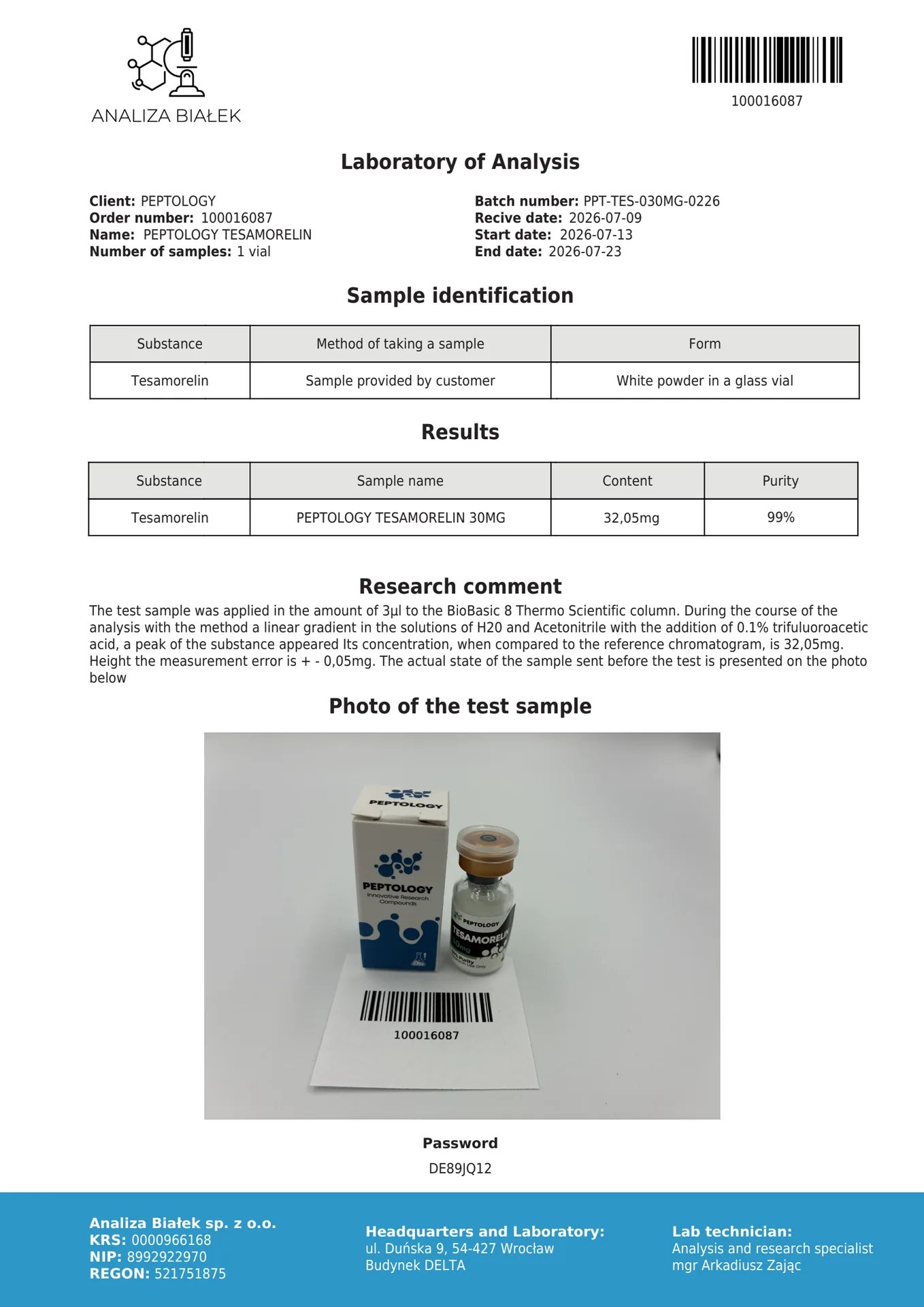 Tesamorelin 10mg/30mg – GHRH analogas laboratoriniams tyrimams – paveikslėlis 3