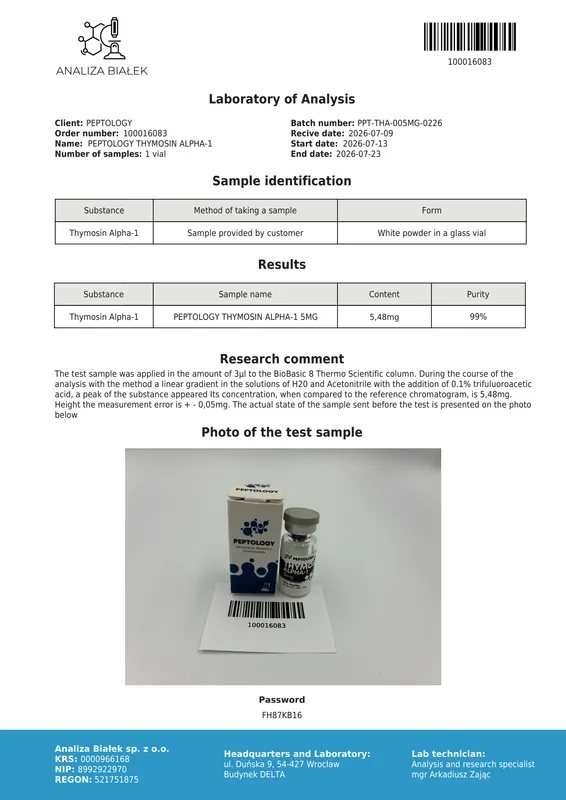 Thymosin Alpha-1 5 mg / 10mg – užkrūčio liaukos peptidas (timalfazinas) – paveikslėlis 2
