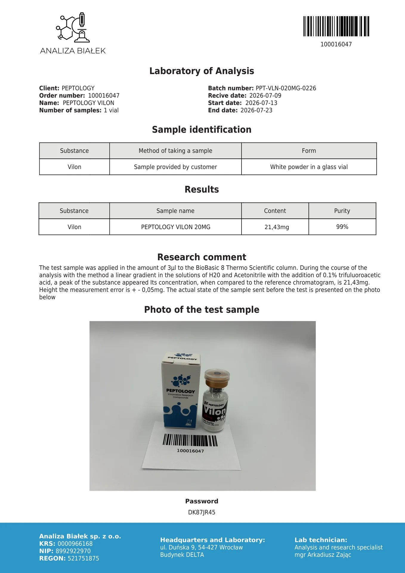 Vilon 20 mg – bioreguliacinis dipeptidas (Lys-Glu) tyrimams – paveikslėlis 2